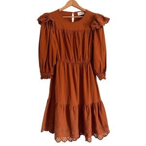Universal Thread Cottagecore Mini Dress Rust Ruffle Peasant Prairie Country